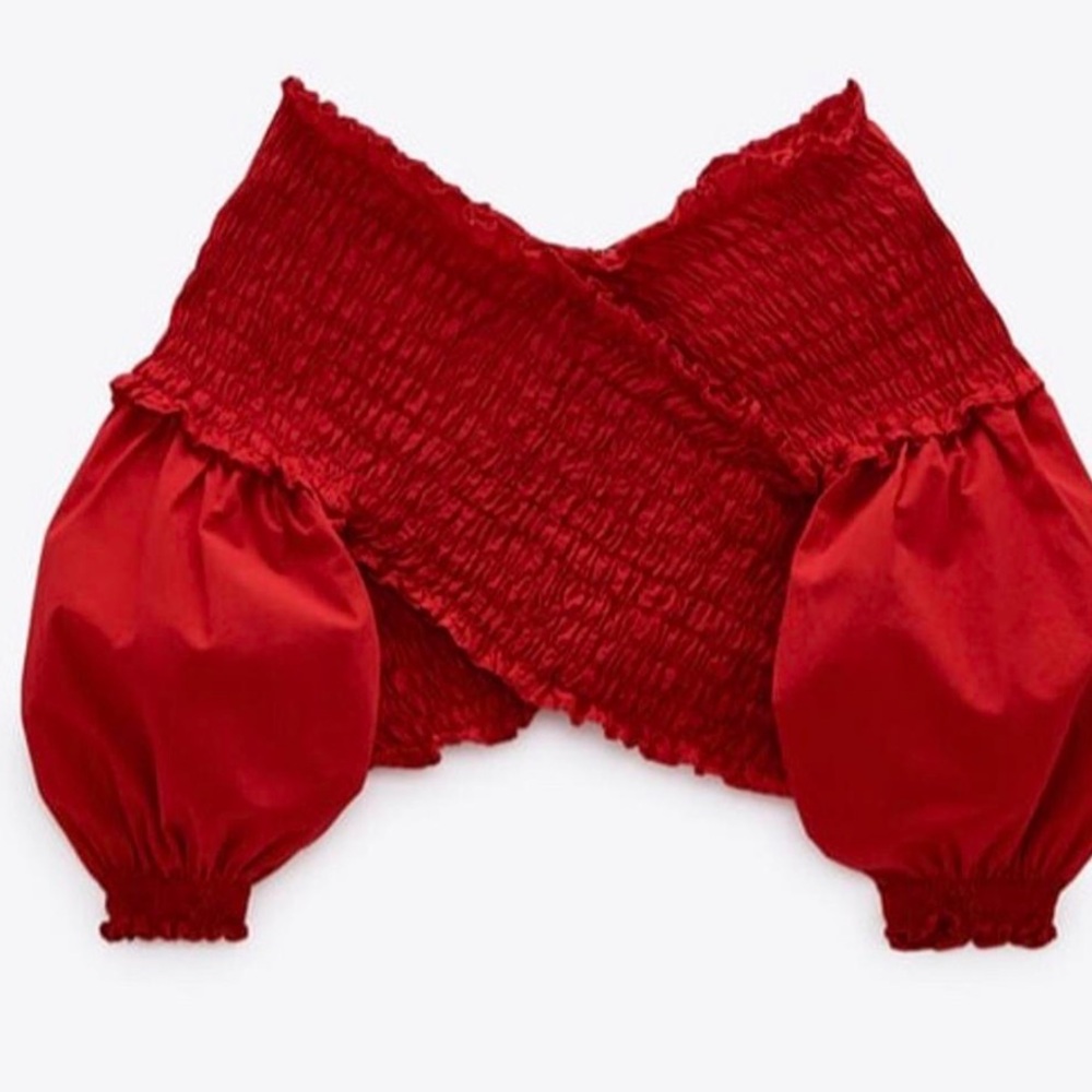 Zara Cropped Elastic Detail with Poof Sleeve NWT M